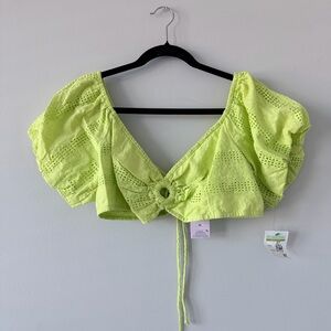 Wild Fable Lime Green Puff Sleeve Crop Top